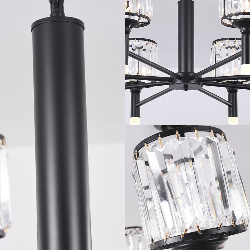 Retro Radial Crystal Chandelier: Black Hanging Lamp For Bedroom - 3/6/8 Lights