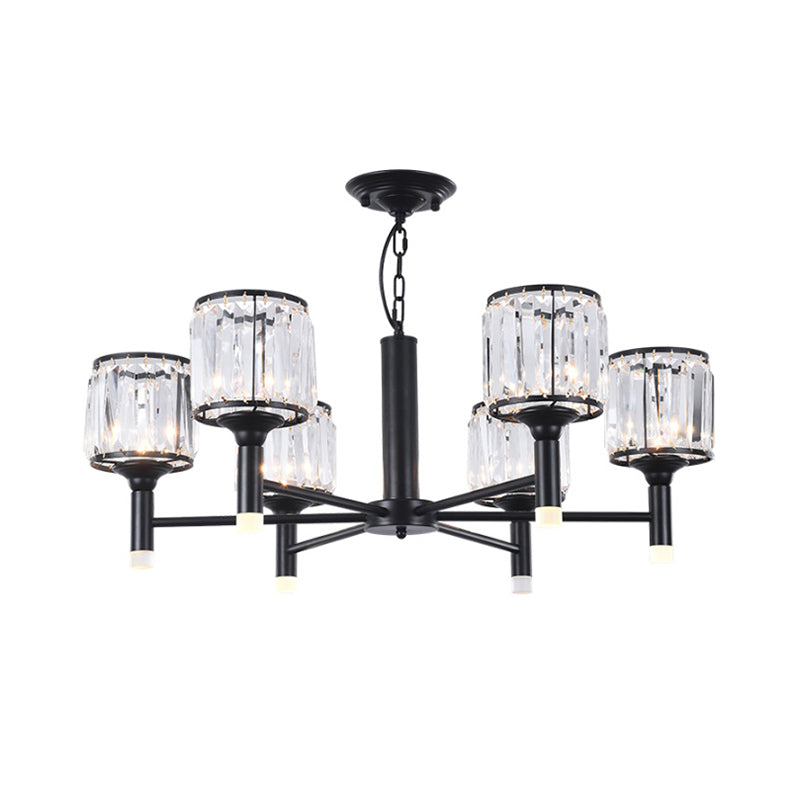 Retro Radial Crystal Chandelier: Black Hanging Lamp For Bedroom - 3/6/8 Lights