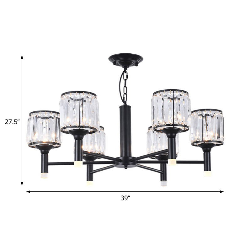 Retro Radial Crystal Chandelier: Black Hanging Lamp For Bedroom - 3/6/8 Lights