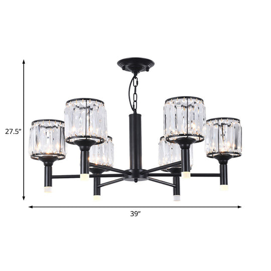 Retro Radial Crystal Chandelier: Black Hanging Lamp For Bedroom - 3/6/8 Lights