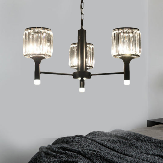 Retro Radial Crystal Chandelier: Black Hanging Lamp For Bedroom - 3/6/8 Lights