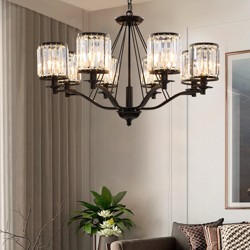 Modern Black Crystal Chandelier Lamp - 3/6/8 Lights Living Room Hanging Light Kit