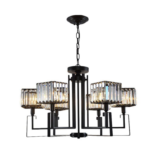 Retro Black Crystal Pendant Chandelier 3/6 Bulbs Square Design