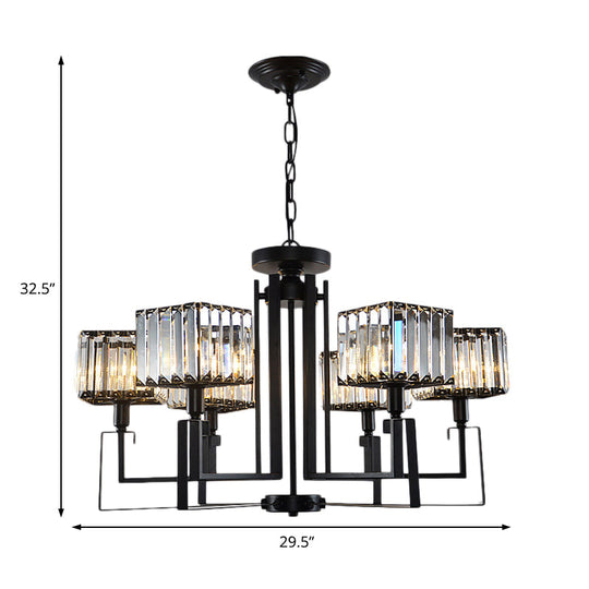 Retro Black Crystal Pendant Chandelier 3/6 Bulbs Square Design