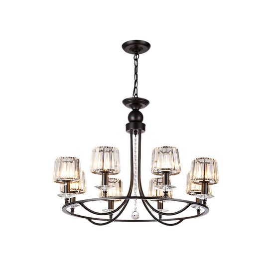 Contemporary Crystal Chandelier - 4/6/8 Lights Circle Hanging Light In Black For Bedroom