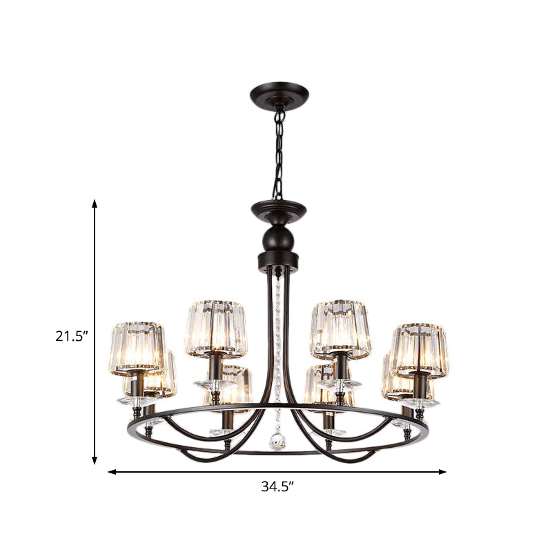 Contemporary Crystal Chandelier - 4/6/8 Lights Circle Hanging Light In Black For Bedroom