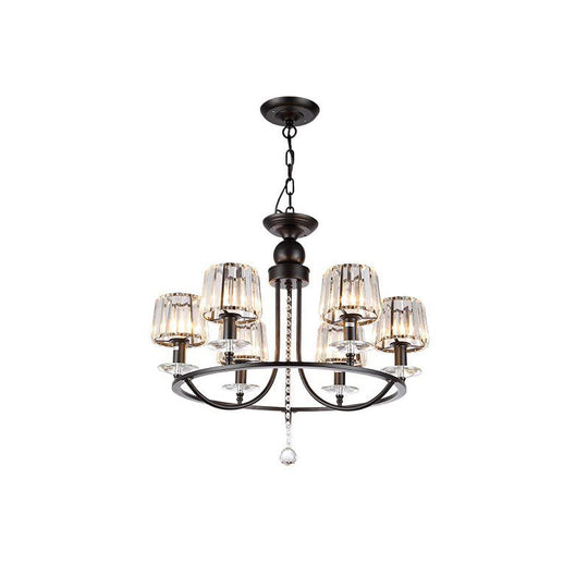 Contemporary Crystal Chandelier - 4/6/8 Lights Circle Hanging Light In Black For Bedroom