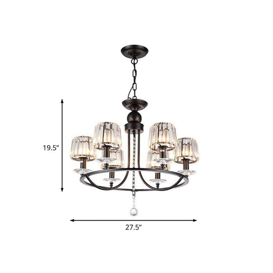 Contemporary Crystal Chandelier - 4/6/8 Lights Circle Hanging Light In Black For Bedroom