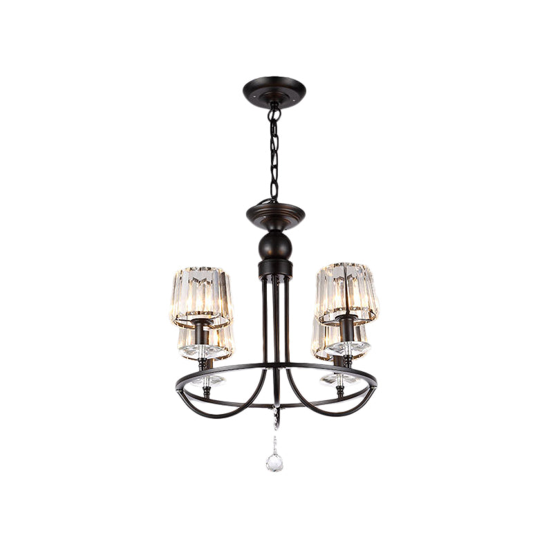 Contemporary Crystal Chandelier - 4/6/8 Lights Circle Hanging Light In Black For Bedroom