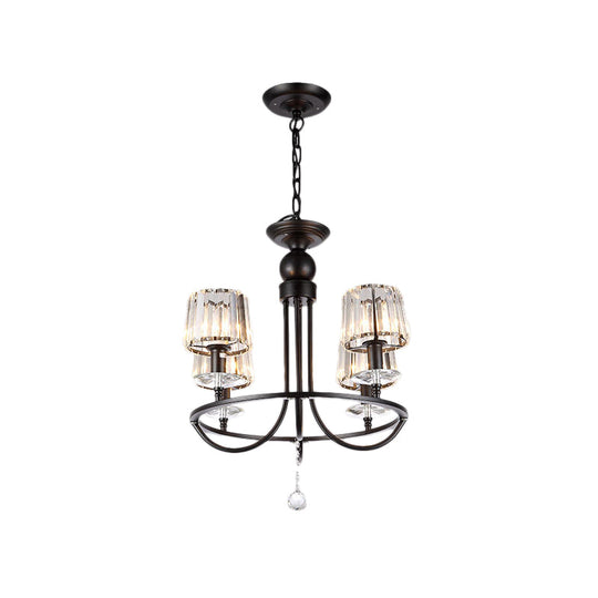 Contemporary Crystal Chandelier - 4/6/8 Lights Circle Hanging Light In Black For Bedroom