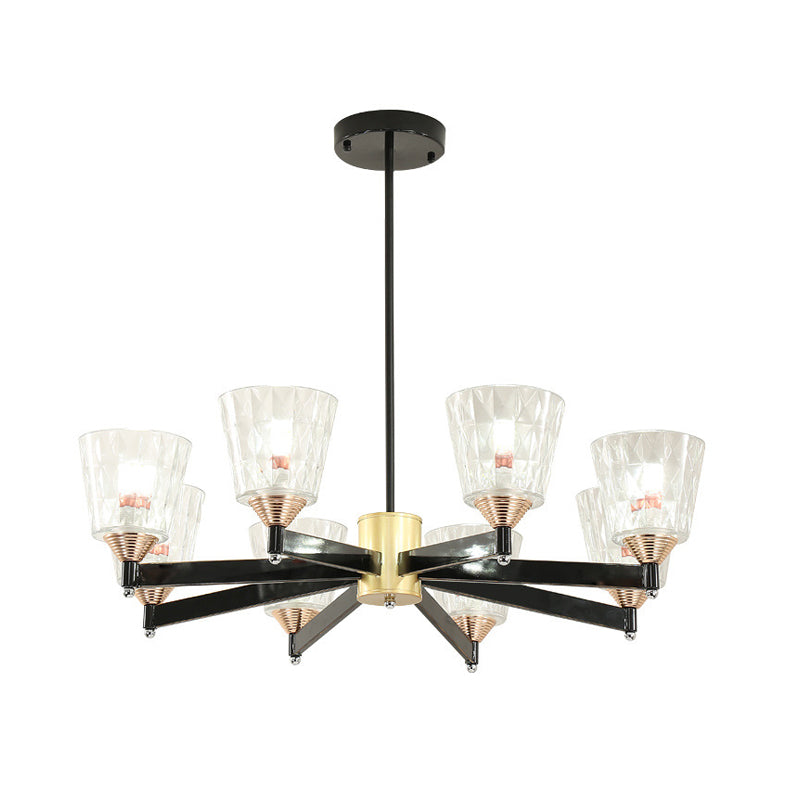 Modern Black Cone Chandelier - Lattice Glass 3/6/8 Lights Ceiling Hanging Light