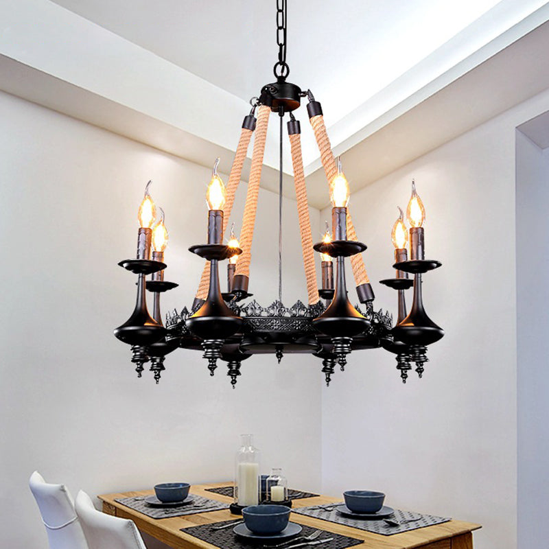 Black Iron Retro Candelabra Chandelier Light for Dining Room Suspension