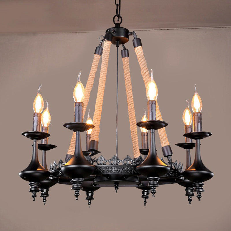 Black Iron Retro Candelabra Chandelier Light for Dining Room Suspension