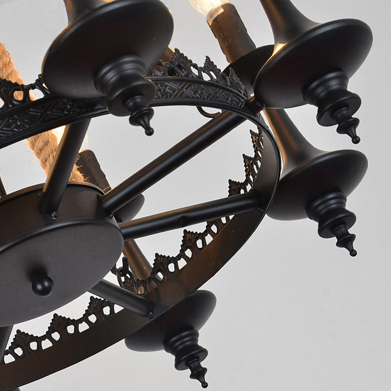 Black Iron Retro Candelabra Chandelier Light for Dining Room Suspension