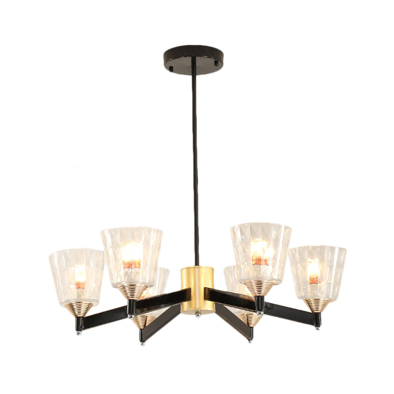 Modern Black Cone Chandelier - Lattice Glass 3/6/8 Lights Ceiling Hanging Light