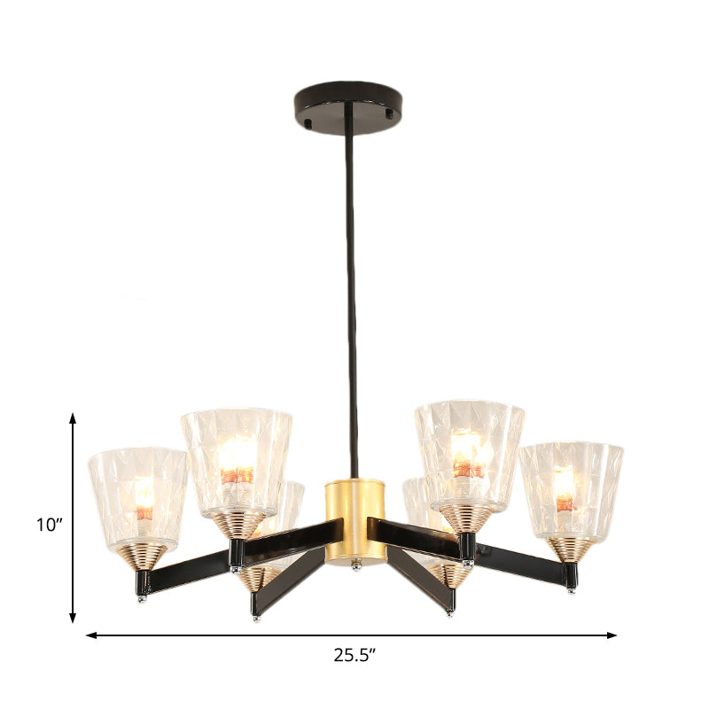 Modern Black Cone Chandelier - Lattice Glass 3/6/8 Lights Ceiling Hanging Light