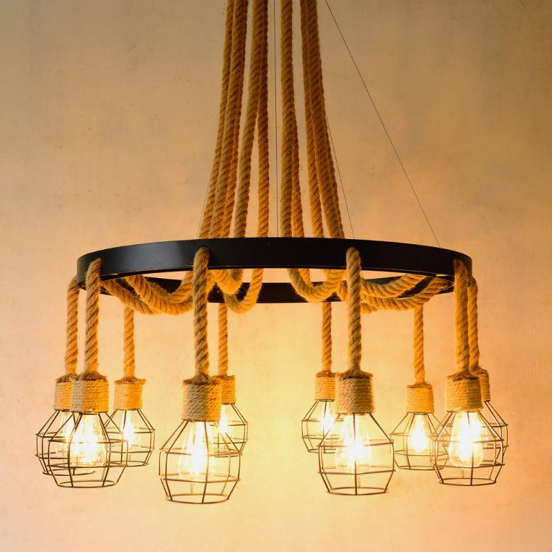 Retro-Style Grenade Ceiling Light with Black Hemp Rope for Restaurants