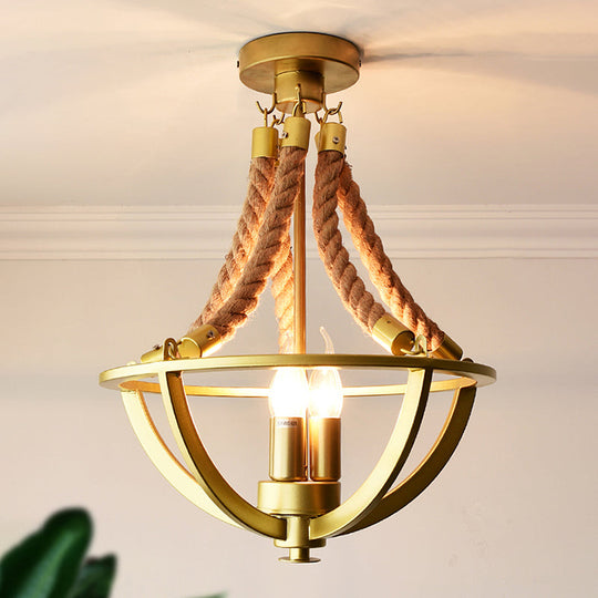 Retro Style Iron Pendant Light With 3 Bulbs And Hemp Rope - Chandelier Lighting