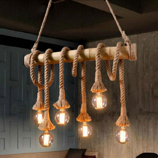 Rustic Bamboo Tube Hanging Light With Exposed Bulb Ideal For Restaurant Island And Ceiling