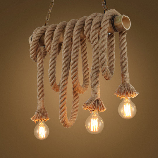 Hemp Rope Pendant Light: Industrial Island Lighting With Bamboo Tube In Flaxen