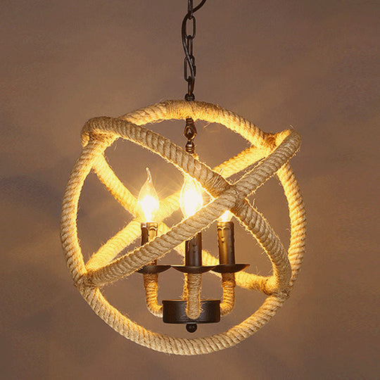 Industrial Hemp Rope Caged Ceiling Pendant Light With Flaxen Finish - Ideal For Restaurants / A