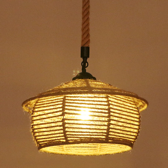 Industrial Hemp Rope Caged Ceiling Pendant Light With Flaxen Finish - Ideal For Restaurants / I