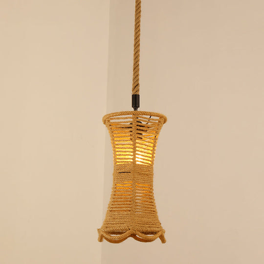 Antique Caged Pendant Light with Hemp Rope - Brown 1-Light Pendant for Restaurants