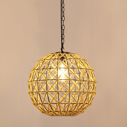 Antique Caged Pendant Light with Hemp Rope - Brown 1-Light Pendant for Restaurants