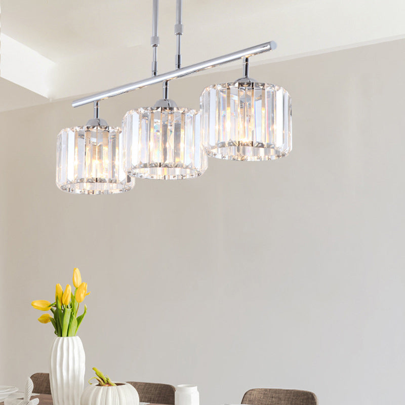 Contemporary Crystal Chrome Drum Chandelier Light With 3/4 Pendant Bulbs - Perfect For Bedroom