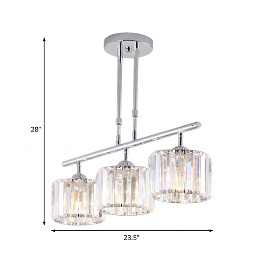 Contemporary Crystal Chrome Drum Chandelier Light With 3/4 Pendant Bulbs - Perfect For Bedroom