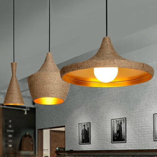 Rustic Geometric Hemp Rope Pendant Ceiling Light for Restaurants