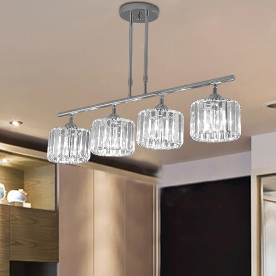 Contemporary Crystal Chrome Drum Chandelier Light With 3/4 Pendant Bulbs - Perfect For Bedroom 4 /