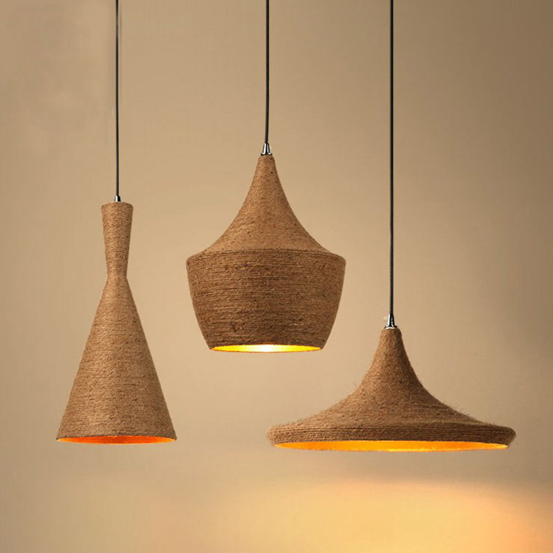 Rustic Geometric Hemp Rope Pendant Ceiling Light for Restaurants