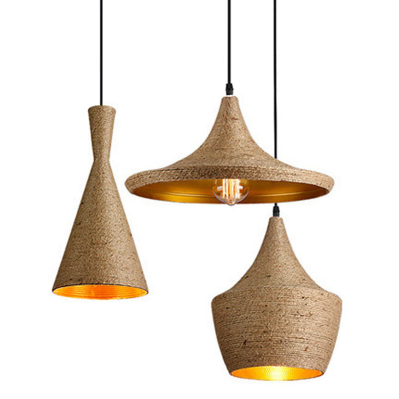 Rustic Geometric Hemp Rope Pendant Ceiling Light for Restaurants