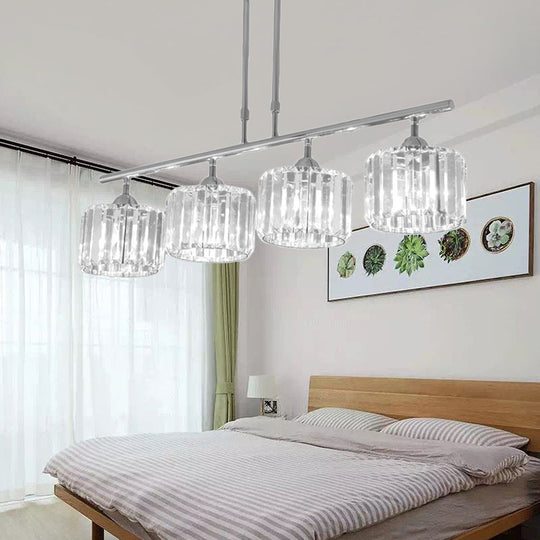 Contemporary Crystal Chrome Drum Chandelier Light With 3/4 Pendant Bulbs - Perfect For Bedroom