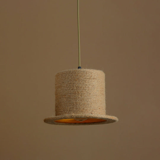 Industrial Style Single Ceiling Pendant Light In Brown With Shaded Hemp Rope