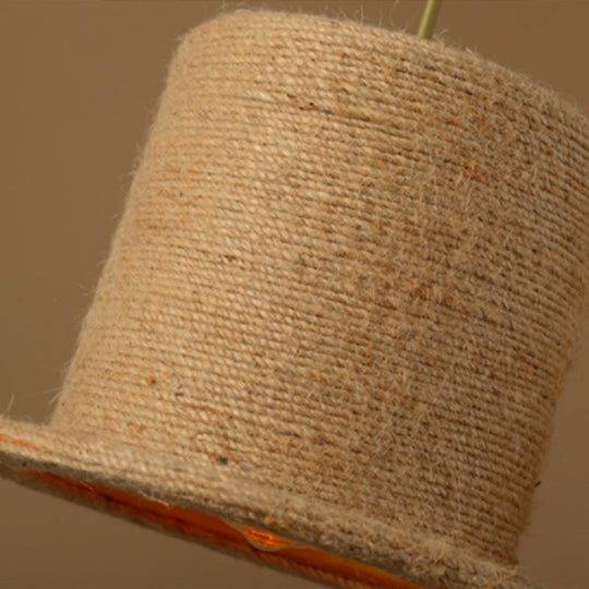 Industrial Style Single Ceiling Pendant Light In Brown With Shaded Hemp Rope