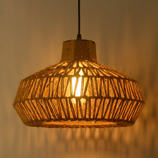 Rustic Hemp Rope Pendant Light with Vintage Cage