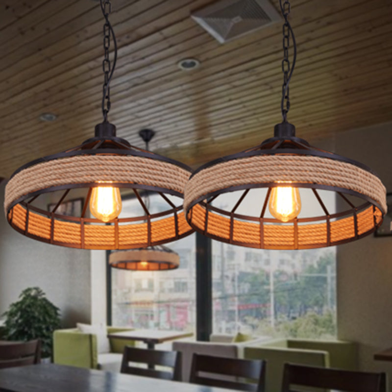 Hemp Rope Hanging Lamp - Vintage Single-Bulb Pendant For Restaurant Lighting Black Yurt Design