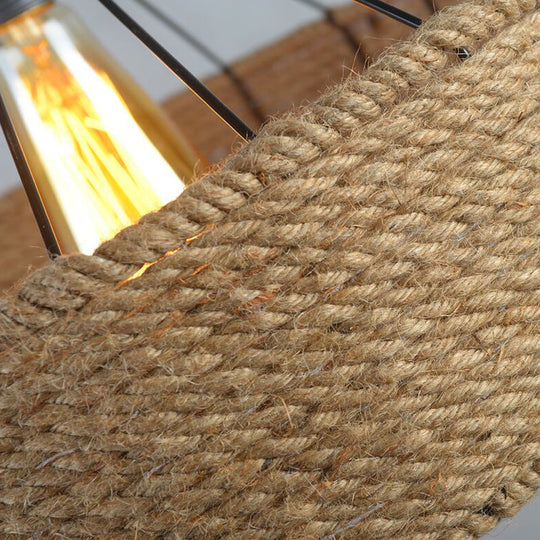 Handmade Antique Hemp Rope Drum Pendant Light For Restaurant