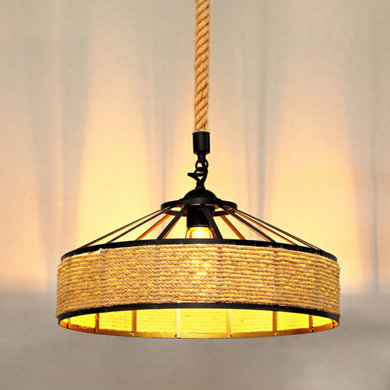 Rustic Hemp Rope Pendant Light Fixture - Brown, Restaurant Hanging Light with Shaded 1��Bulb