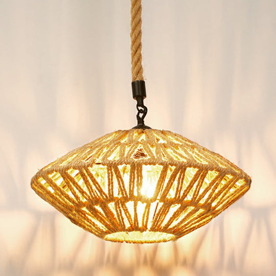 Rustic Hemp Rope Pendant Light Fixture - Brown, Restaurant Hanging Light with Shaded 1��Bulb