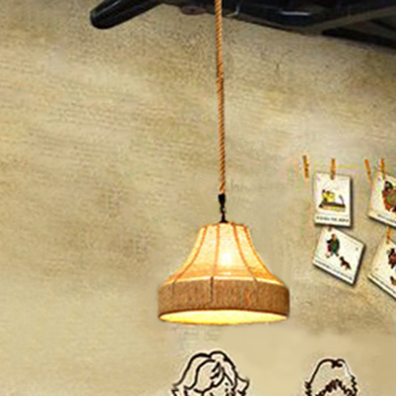 Rustic Hemp Rope Pendant Light Fixture - Brown, Restaurant Hanging Light with Shaded 1��Bulb