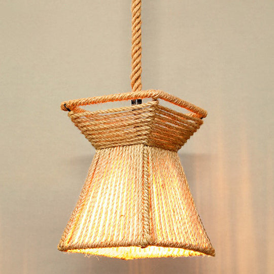 Rustic Hemp Rope Pendant Light Fixture - Brown, Restaurant Hanging Light with Shaded 1��Bulb