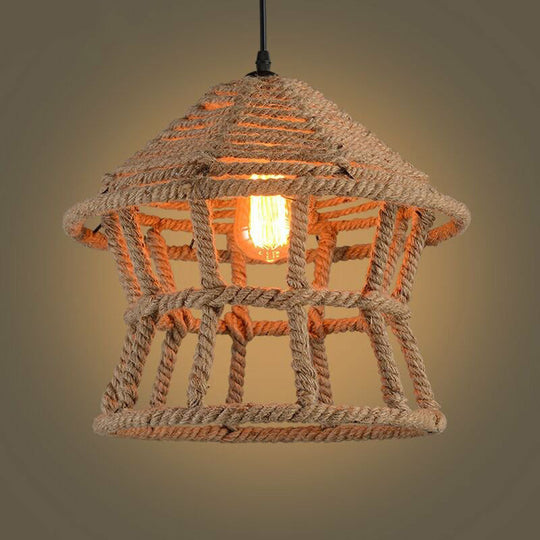 Rustic Hemp Rope Pendant Ceiling Light in Brown - Retro House Design