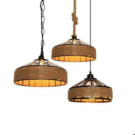 Retro Yurt Suspension Lighting - 1 Head Hemp Rope Pendant/Ceiling Light In Brown