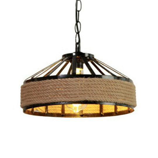 Retro Yurt Suspension Lighting - 1 Head Hemp Rope Pendant/Ceiling Light In Brown