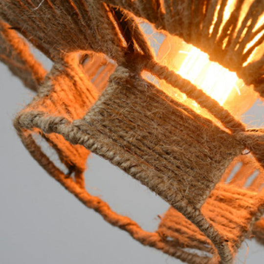 Rustic Industrial Hemp Rope Pendant Lighting - Brown