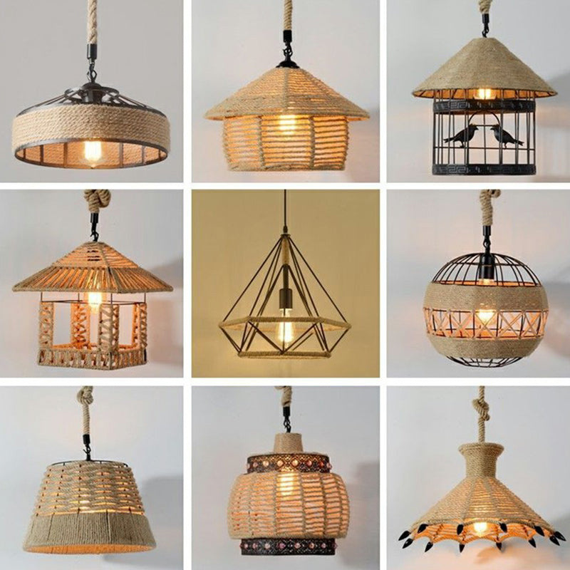 Hemp Rope Industrial Pendant Light for Restaurants - Single Ceiling Fixture