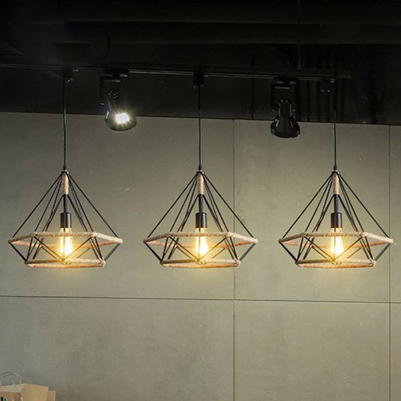 Hemp Rope Industrial Pendant Light For Restaurants - Stylish Ceiling Hanging Fixture Black / Small